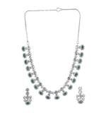 Women's Brass Silver Plated Necklace set (Green)