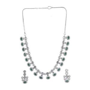 Women's Brass Silver Plated Necklace set (Green)