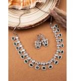 Women's Brass Silver Plated Necklace set (Green)