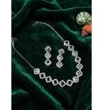 Women's Brass Silver Plated Necklace set (White)