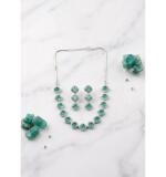 Women's Brass Silver Plated Necklace set (Green)