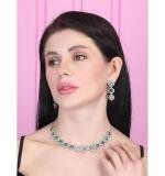 Women's Brass Silver Plated Necklace set (Green)