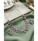 Women's Brass Silver Plated Necklace set (Red)