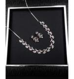 Women's Brass Silver Plated Necklace set (Red)
