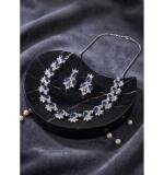 Women's Brass Silver Plated Necklace set (Blue)
