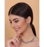 Women's Brass Silver Plated Necklace set (Blue)