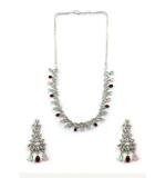 Women's Brass Silver Plated Necklace set (Silver)