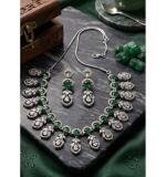 Women's Brass Silver Plated Necklace set (Green)