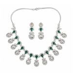 Women's Brass Silver Plated Necklace set (Green)