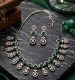 Women's Brass Silver Plated Necklace set (Green)