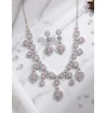Women's Brass Silver Plated Necklace set (Pink)