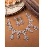 Women's Brass Silver Plated Necklace set (Pink)