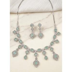Women's Brass Silver Plated Necklace set (Turquoise)