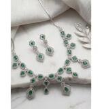Women's Brass Silver Plated Necklace set (Green)