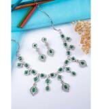 Women's Brass Silver Plated Necklace set (Green)
