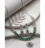 Women's Brass Silver Plated Necklace set (Green)