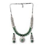 Women's Brass Silver Plated Necklace set (Green)