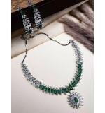Women's Brass Silver Plated Necklace set (Green)