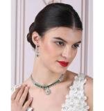 Women's Brass Silver Plated Necklace set (Green)