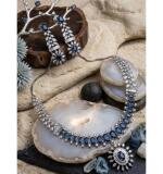 Women's Brass Silver Plated Necklace set (Blue)