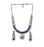 Women's Brass Silver Plated Necklace set (Blue)