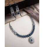 Women's Brass Silver Plated Necklace set (Blue)