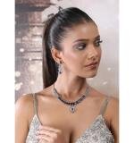 Women's Brass Silver Plated Necklace set (Blue)
