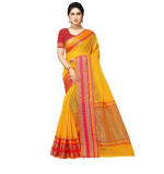 Women's Kota Doria Cotton Border Saree With Blouse (Gold, 5-6 Mtrs)