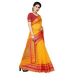 Women's Kota Doria Cotton Border Saree With Blouse (Gold, 5-6 Mtrs)