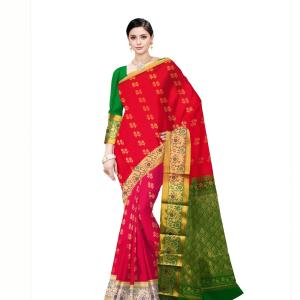 Banarasi Silk Blend Saree  (Red & Green ) Art Silk Sarees
