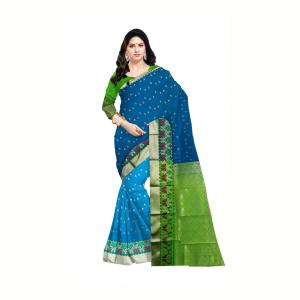Butta With Bold Paisley Printed Pallu (Blue&Green)