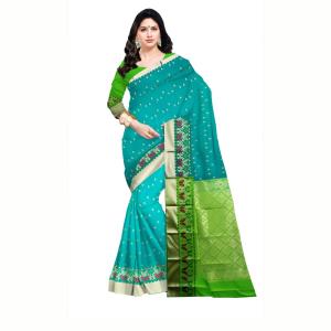 Women's Banarasi Poly Silk Saree (Blue & Green )