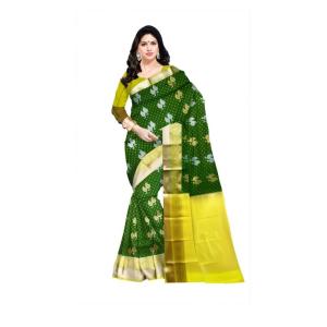 Print silk saree Banarasi (Green and gold-toned) NEW