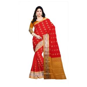 Women Red & Marun  Woven Design Zari Silk Cotton Banarasi Saree