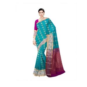 Teal Green Poly Crepe Woven Design Kanjeevaram Saree