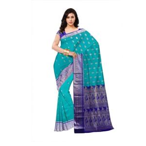 Woven Kanjivaram Cotton Silk Saree  (Blue)