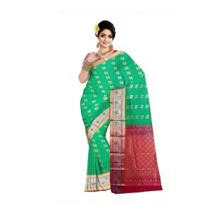 Woven Kanjivaram Cotton Silk Saree  (Green)