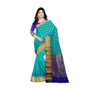 :   Woven Kanjivaram Cotton Silk Saree  (Green & Blue )