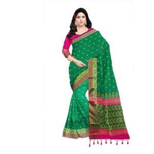 :   Woven Kanjivaram MOON Cotton Silk Saree  (Green & Pink)