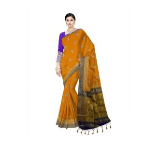 Woven Kanjivaram Myrun Cotton Silk Saree  (Myrun & Blue)