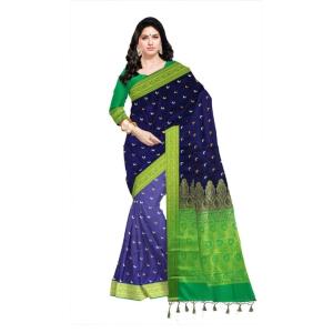Woven Kanjivaram Moon Cotton Soft  Saree (Blue & Green)