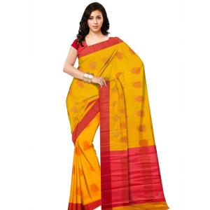 :  Pure Cotton Saree  (Yellow, Red)