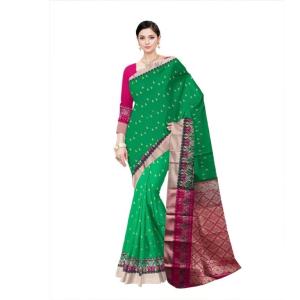 :   Woven  Cotton Soft  Saree (Green & Dark Pink)