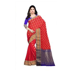 Woven  Cotton Soft  Saree (Red &Blue)
