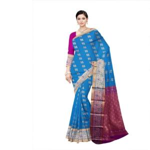 Woven  Cotton Soft  Saree New 2025 (Blue&Pink )