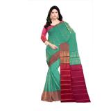 Woven  Soft  Cotton Saree New (Green Dark  & Pink )