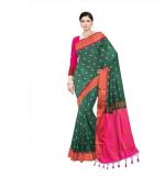 Woven  Soft  Cotton Saree New (Green & Pink )