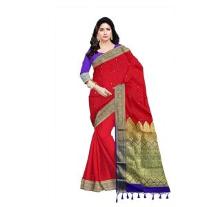 Woven  Soft  Ston work  Saree New ( Red & Blue )