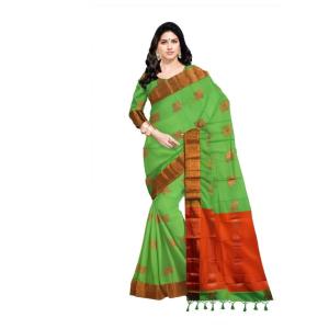 Woven  Soft  soft  Cotton  Saree New ( Green & Coper )