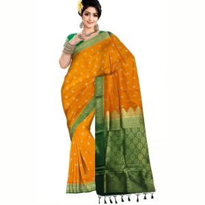 Banarasi Silk Blend Saree  (Oreng) Art Silk Sarees